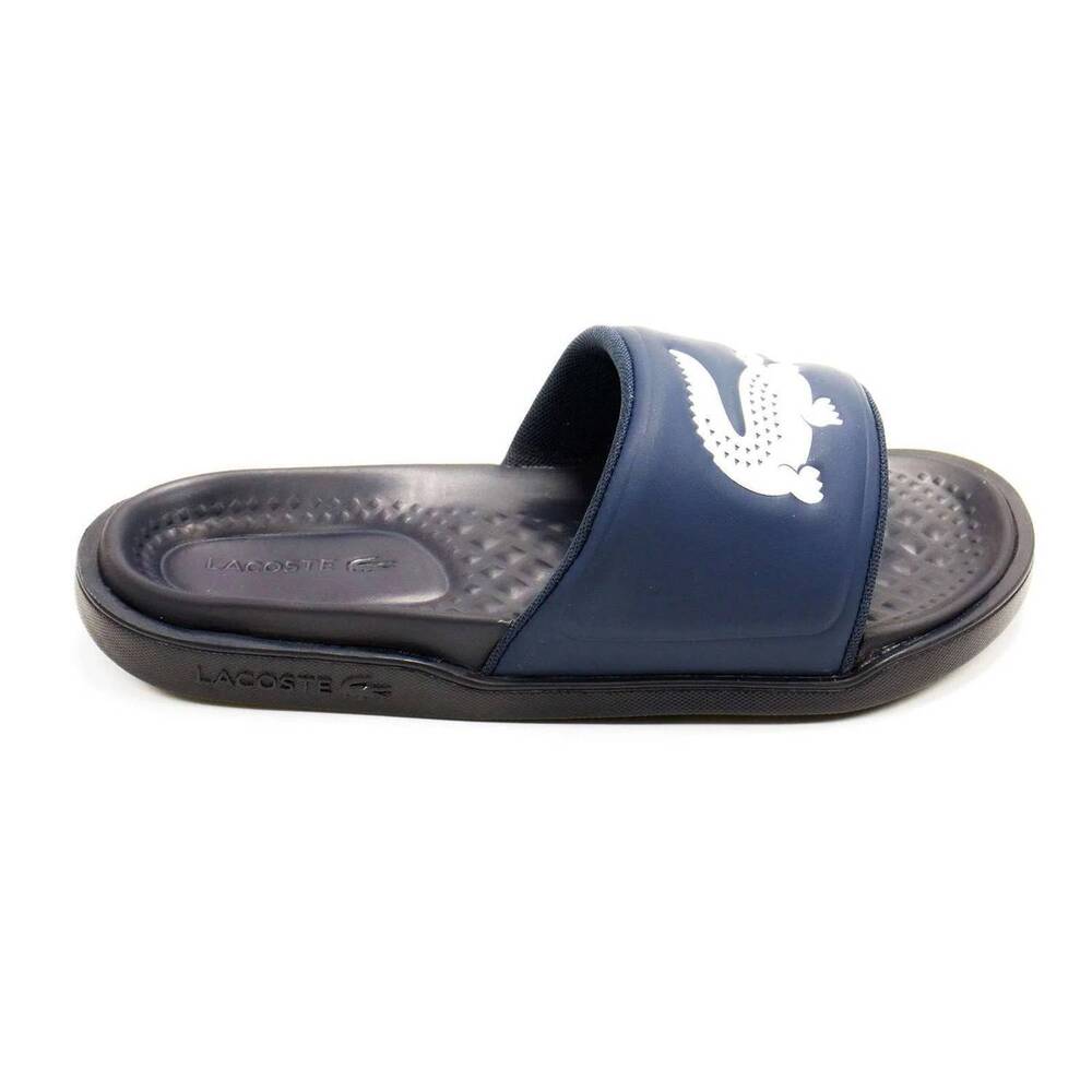 NEW LACOSTE men's croco dualiste slide sandal in navy